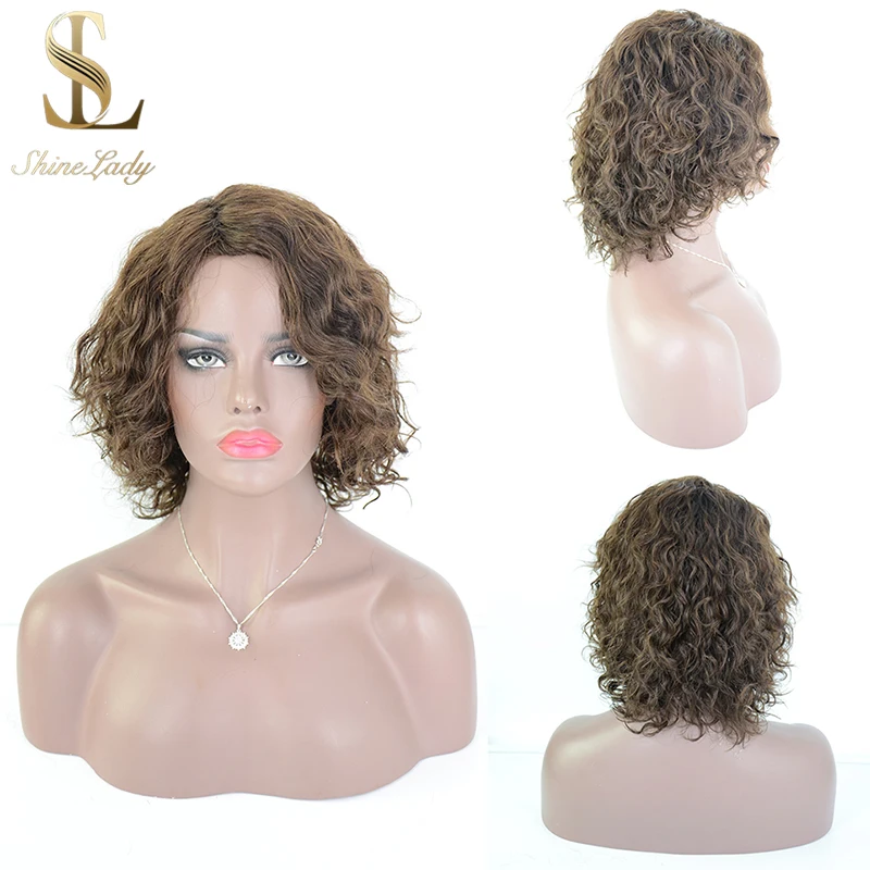 Shinelady 8 дюймов летний 4 # цвет Remy короткий парик бразильские волосы короткие