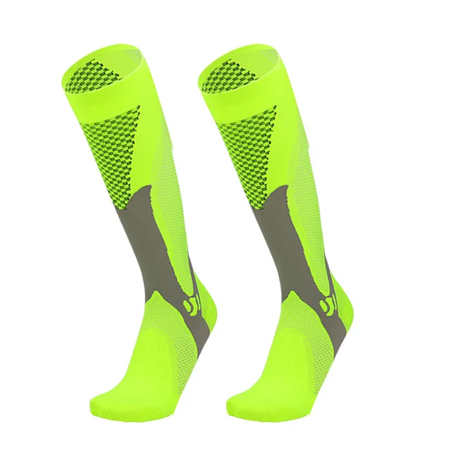 Men Women Compression Running Gym Socks Knee High Support Stockings Breathable Cycling Sports Socks for Socer Basketball Sport green