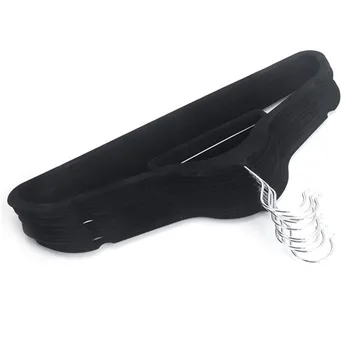 

50pcs 45*0.5*24.5 Plastic Flocking Clothes Hangers with Rail Black