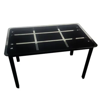 

Kitchens And Dining Rooms Rectangle Tempered Glass Dining Table with Nine Block Box Pattern Black