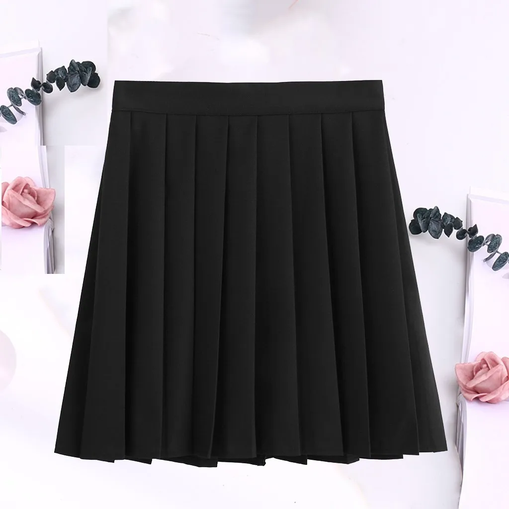 Для женщин черно-белую Мини-юбки модная одежда для девочек кампуса Стиль Высокая талия плиссированные Мини-юбки простые женские короткие юбки уличная z1002
