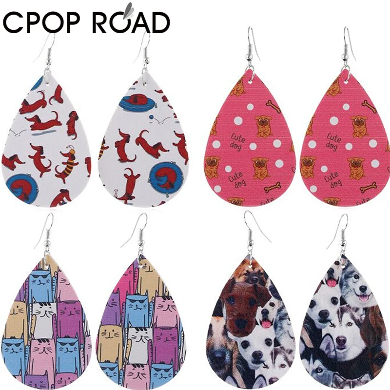 Cpop новые серьги из искусственной кожи с принтом для женщин креативные подвесные