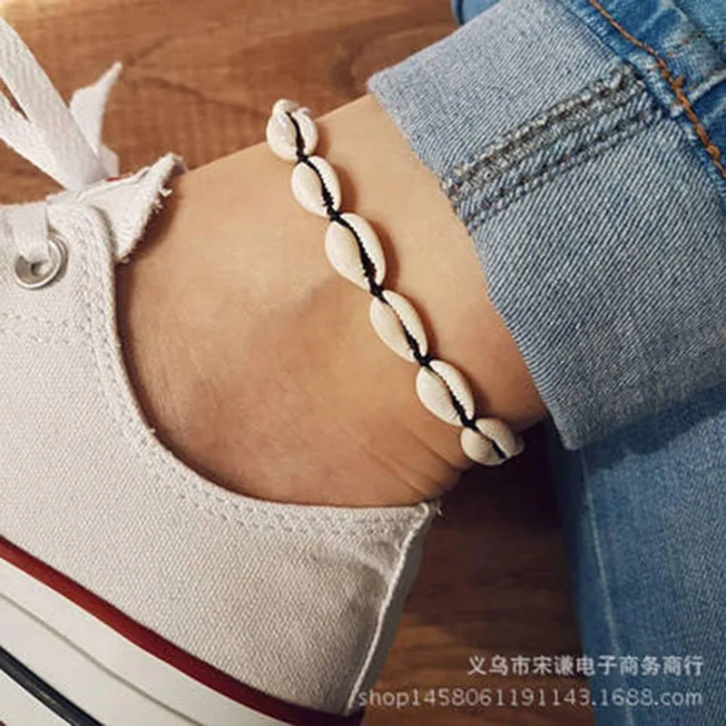 Винтаж Цвет oro de Каури tobillera pulsera de las mujeres para la pierna de moda Cadena de chica de la playa tobillo Decoració