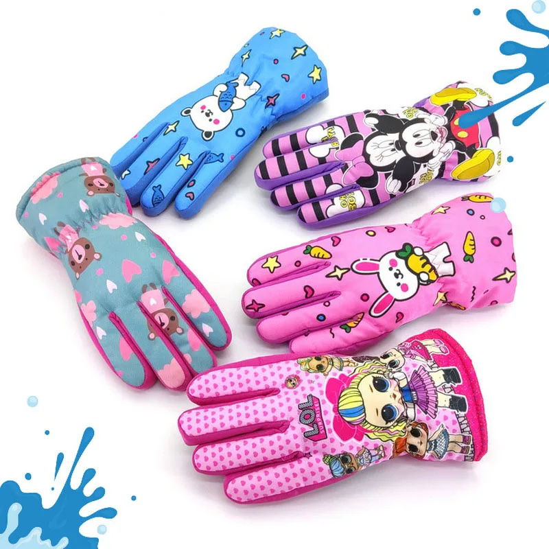 

Children's Winter Professional Ski Gloves Girls Waterproof Warm Gloves Snow Kids Windproof Skiing Snowboard Cartoon Gloves