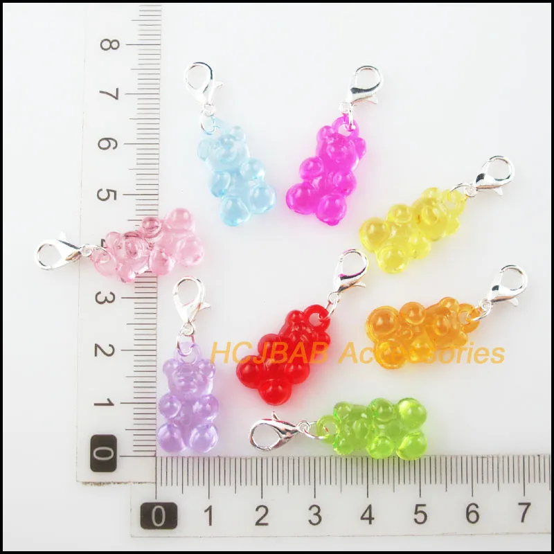 16Pcs Mixed Acrylic Animal Bear Charms With Silver Plated Clasps Pendants