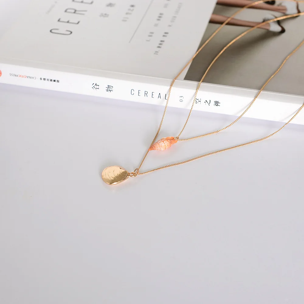 

2019 New Style Europe And America Necklace Small Conch Shell Double Layer Fashion And Personality GIRL'S Heart Sweater Chain Gar