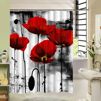 

The Red Flowers Shower Curtain Grow In The River That See Active And Enthusiastic Life 3d Print Art Design Bathroom Decor Gift