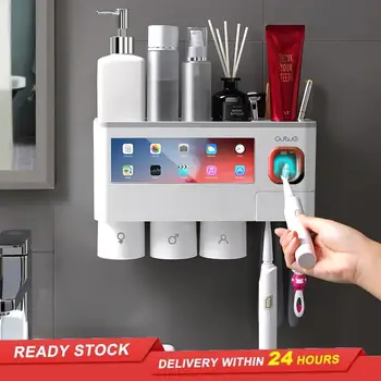 

Electromagnetic adsorption inverted toothbrush holder, automatic toothpaste squeezer, storage rack, bathroom accessories