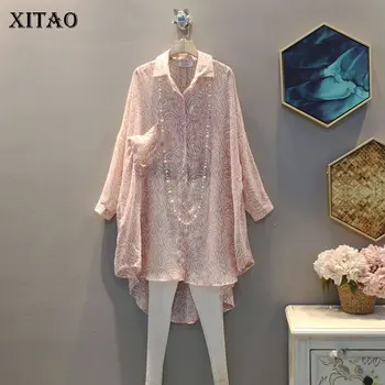 

XITAO Korean Style Plus Size Chiffon Shirt Irregular Long Sleeve Plant Pattern Print Women Tops and Blouses Trend DMY3854