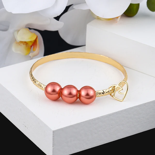 Hawaiian Women's Hand Bangle Bracelets Love Heart Purple Pink Pearl Gold Wedding Charm Bracelet Bangles Jewelry for Women 2021 SL2170GORS