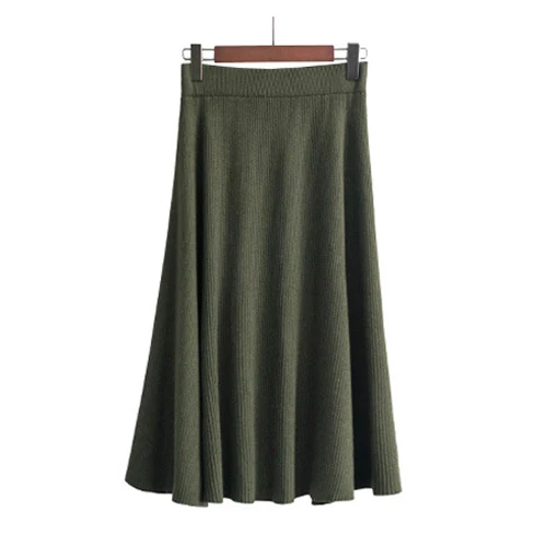 Green Tataria, женские осенние зимние вязаные юбки для женщин, плиссированная юбка средней длины, Женская Повседневная версия, теплая вязаная длинная юбка для школы - Цвет: Green