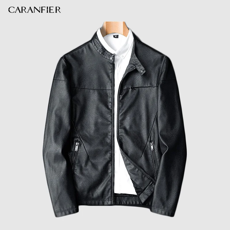 CARANFIER мужские Куртки из искусственной кожи модное Зимнее Пальто мотоциклетная Байкерская кожаная куртка мужская одежда толстые бархатные пальто m-xxxl