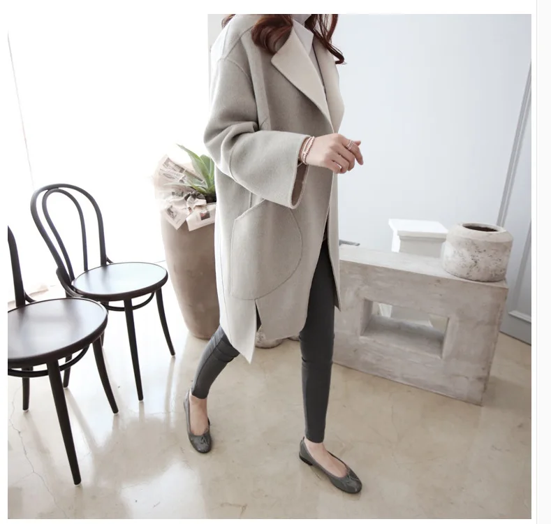 AliExpress шерстяная Женская куртка в Корейском стиле, Свободное пальто средней длины, женское платье на осень и зиму, облегающее пальто