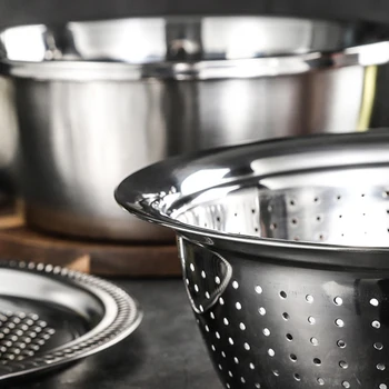 

3 PCS Stainless Steel Strainer Colander Vegetable Sieve Salad Bowl Grater Set Kitchen Supplies Basket Washing Washes Accessories