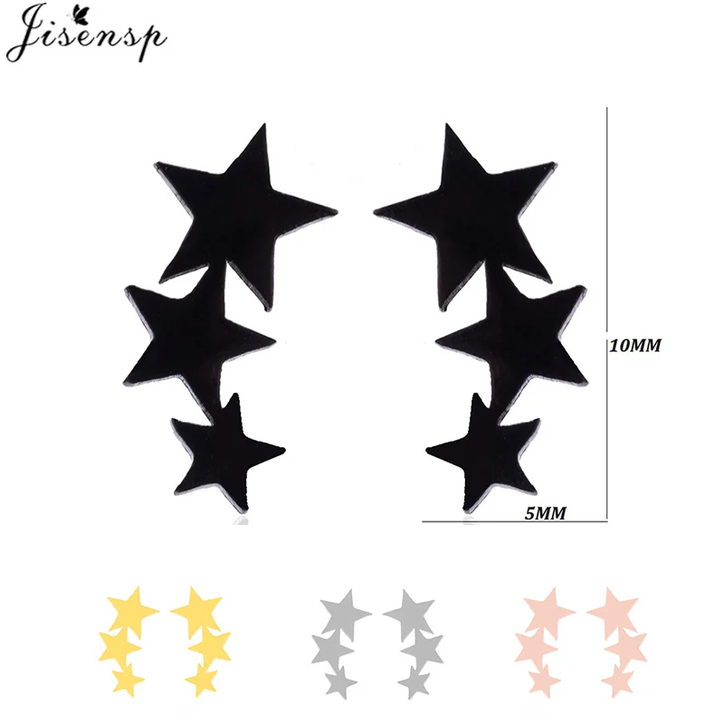 Jisensp NEW Fashion 3 Star Earings Black Stainless Steel Stud Earrings for Women Cute Minimalist Jewelry Earing oorbellen Brinco