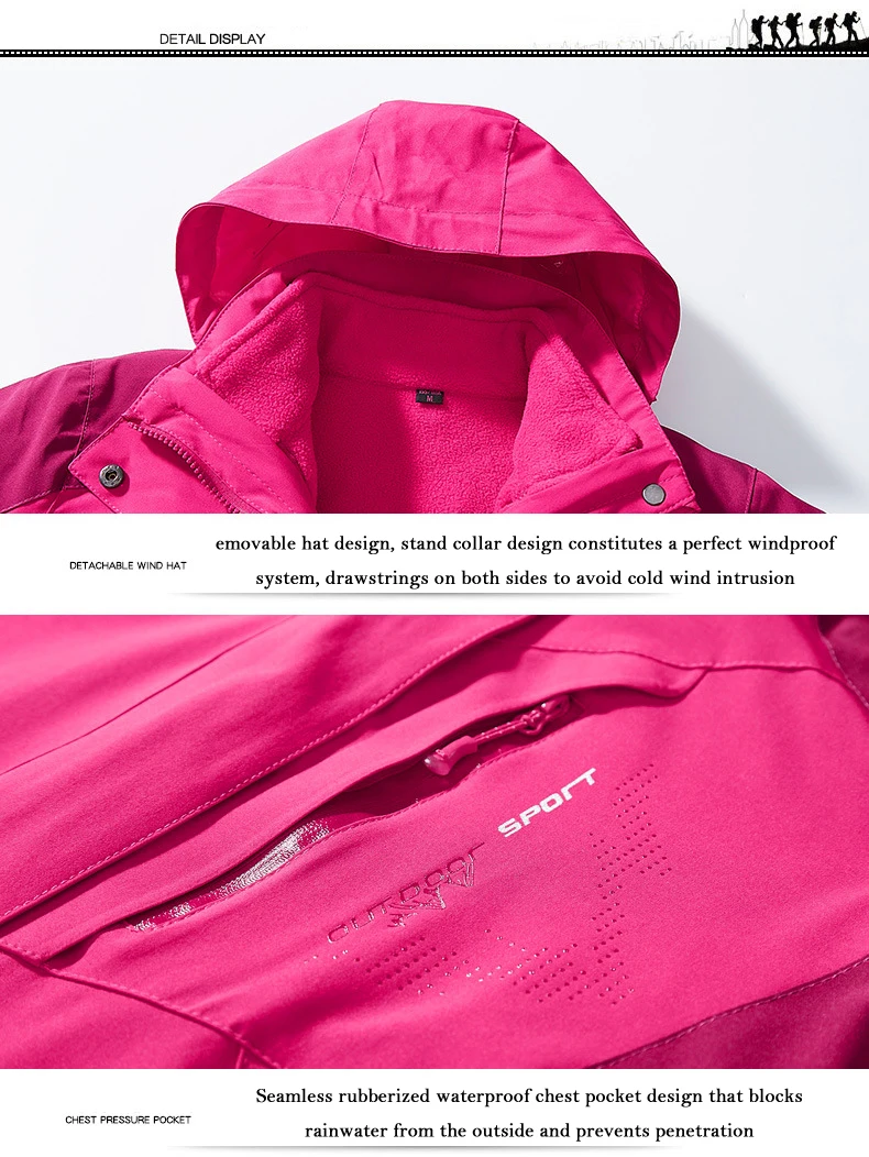 3 In 1 Outdoor Hiking Jacket Women Men Camping Tourism Trekking Climbing Waterproof Outdoor Jackets Female Spring Sports Jackets