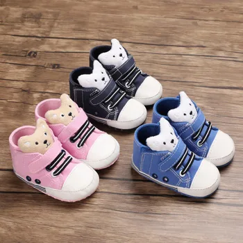 

2020 New Cute Bear Baby Boys Girls Sneakers Canvas Sports Crib Soft Casual Shoes Soft Sole Anti-Slip First Walkers For 0-18M