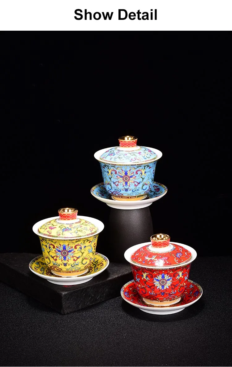 200 мл/300 мл Цзиндэчжэнь эмаль цвет Gaiwan фарфор гайвань керамический чайный набор кунг-фу Мастер чайная чаша чайная чашка украшение дома подарки