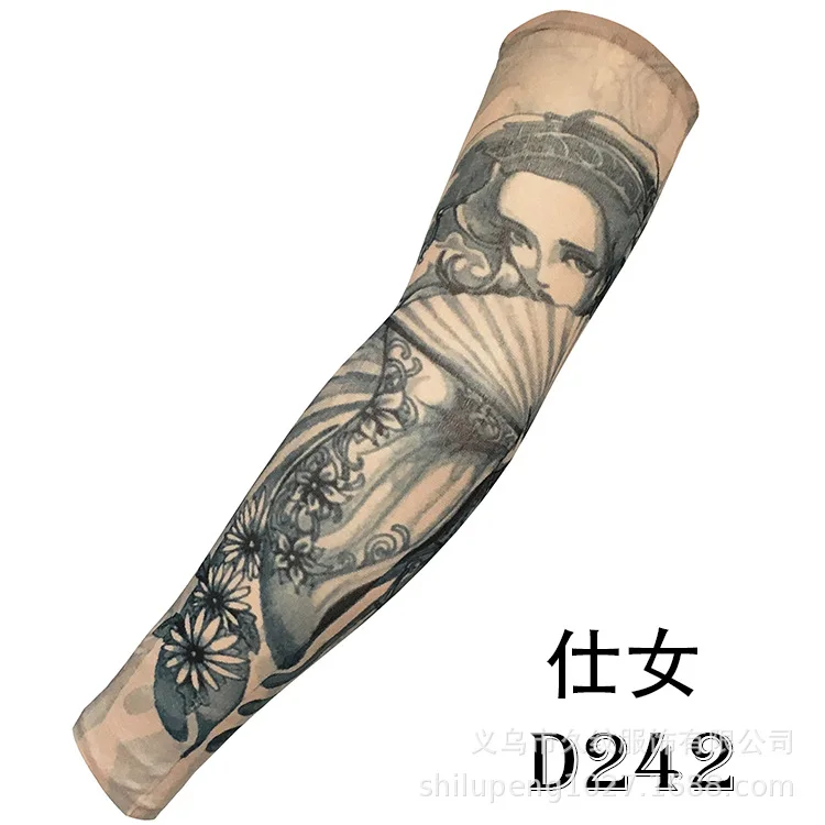

Tattoo Oversleeve New Style Greyish Black Plain Color Dragon Carp Monster Beauty Fan Printed Tattoo Sleeves Arm to Cover