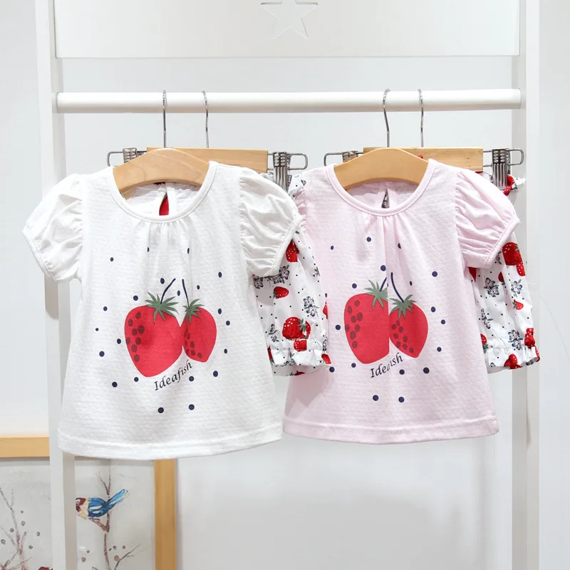 

2019 Summer New Style Childrenswear Idea Fish Cotton GIRL'S Suit Strawberry T-shirt + Shorts E0832
