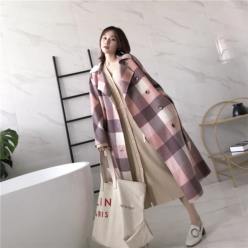 

Winter Coat Women 100% Wool Coat Women Korean Plaid Double Sided Long Jacket for Women Clothes 2020 Casaco XW006 YY955