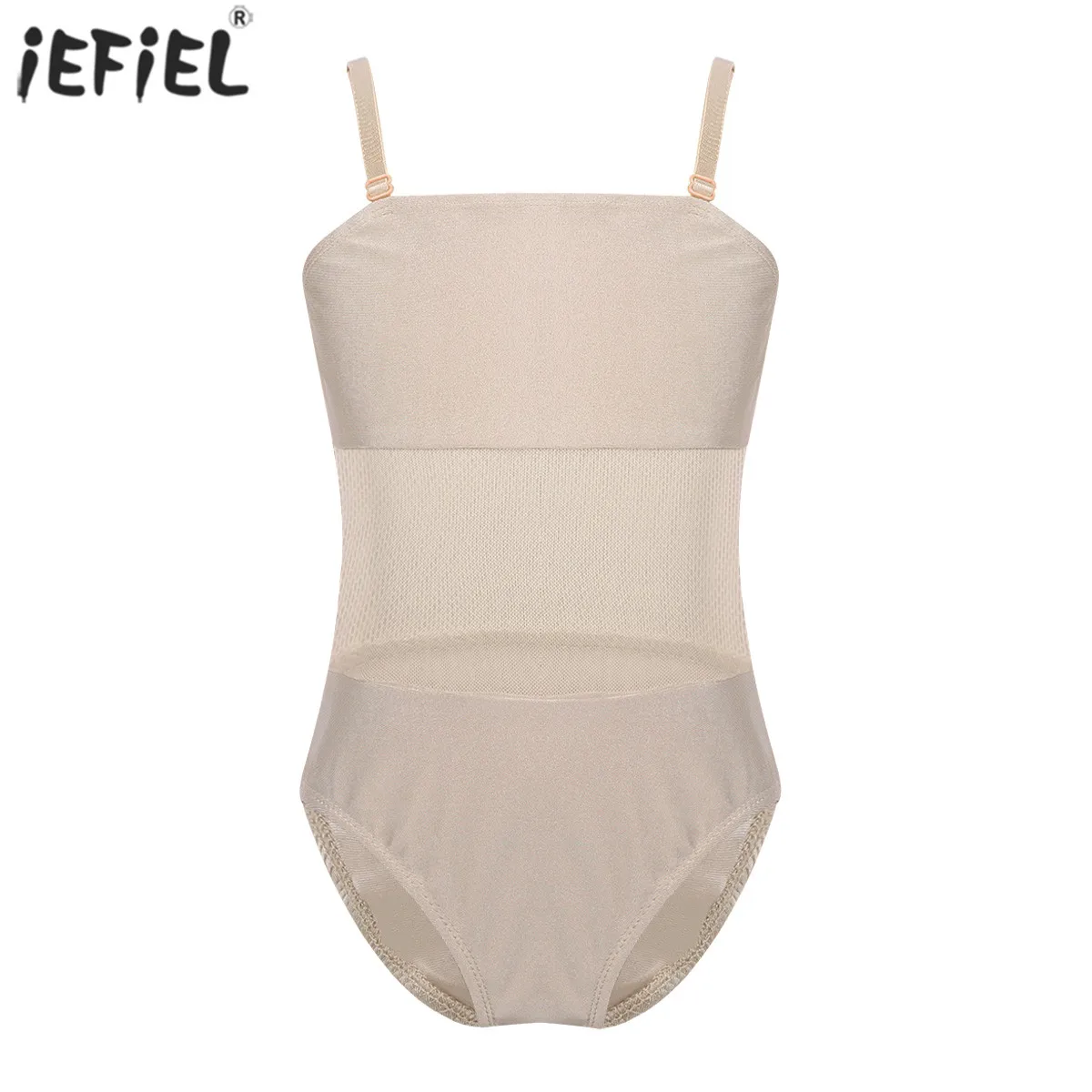 Kids Girls Ballet Leotard Underwear Adjustable Straps Mesh Spliced Slim Shape Gymnastics Ballet Dancewear Leotard 4-12 Years