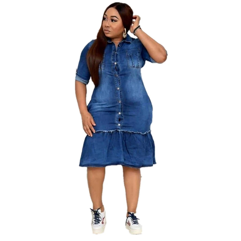 

African Dresses For Women Jeans Denim Dress Dashiki Elastic Cowboy Vetement Femme African Clothes Lady Fashion Africa Clothing