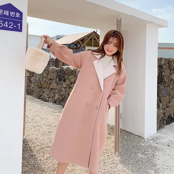 

Large size women's fat mm2019 winter new sweet wild color collar lapel double-breasted jacket