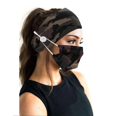 metal hair clips High Quality 2 Pcs/Set Headband Button with Face Mask Women Yoga Sports Elastic Headband Cloth Turban Head Wrap Hair Bandanas Women's Hair Accessories