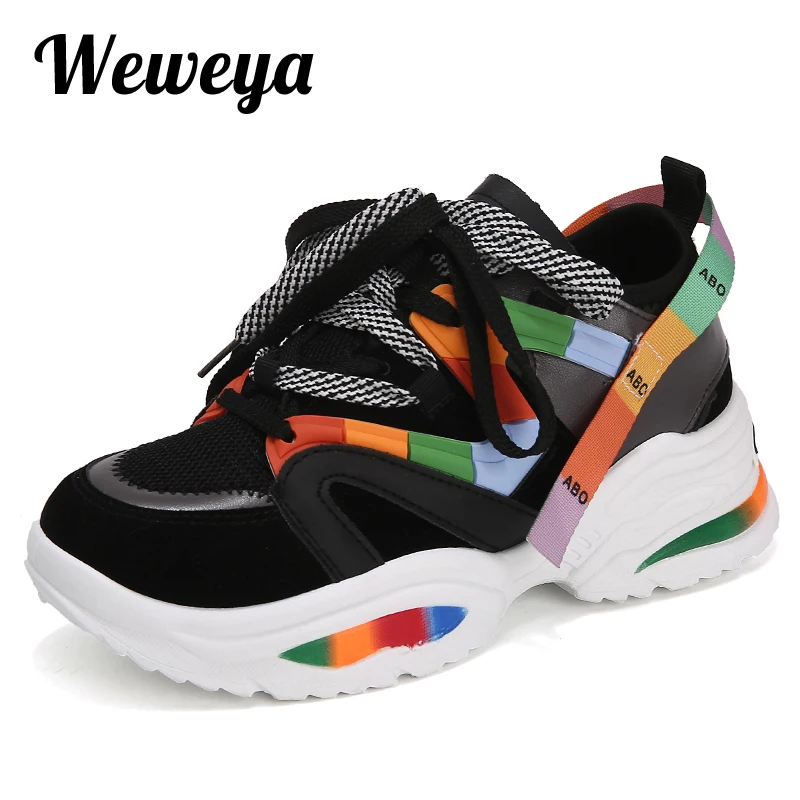 Weweya/осенне-зимние кроссовки на платформе; женская Вулканизированная обувь; женские кроссовки для папы; женская обувь на массивном каблуке; цветные кроссовки; Tenis; Размеры 35-46