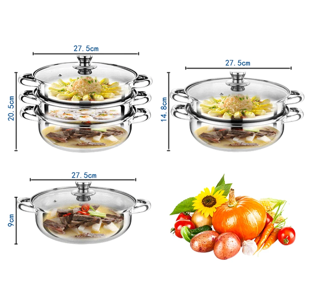 Пароварки из нержавеющей стали, кастрюли-пароварки, уплотненные двухслойные котельные, 2-4слойная пароварка, индукционная плита, Кастрюля со спуском пара, суповый горшок для дома