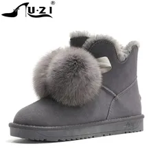 Женские зимние сапоги с мехом лисы; теплые плюшевые ботильоны из натуральной коровьей замши; австралийские Нескользящие ботинки на резиновой платформе