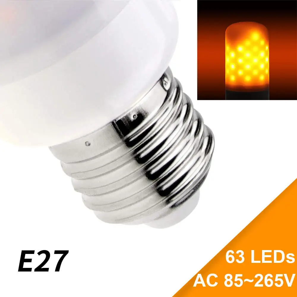 63led 85-265V 2 Mode Динамический светодиодный огненный эффект лампа E27 пламя светодиодный светильник 220 В E26 светодиодные мерцающие украшения свет 12 в E14 Рождество креативный - Испускаемый цвет: 63led 85-265V 2 Mode