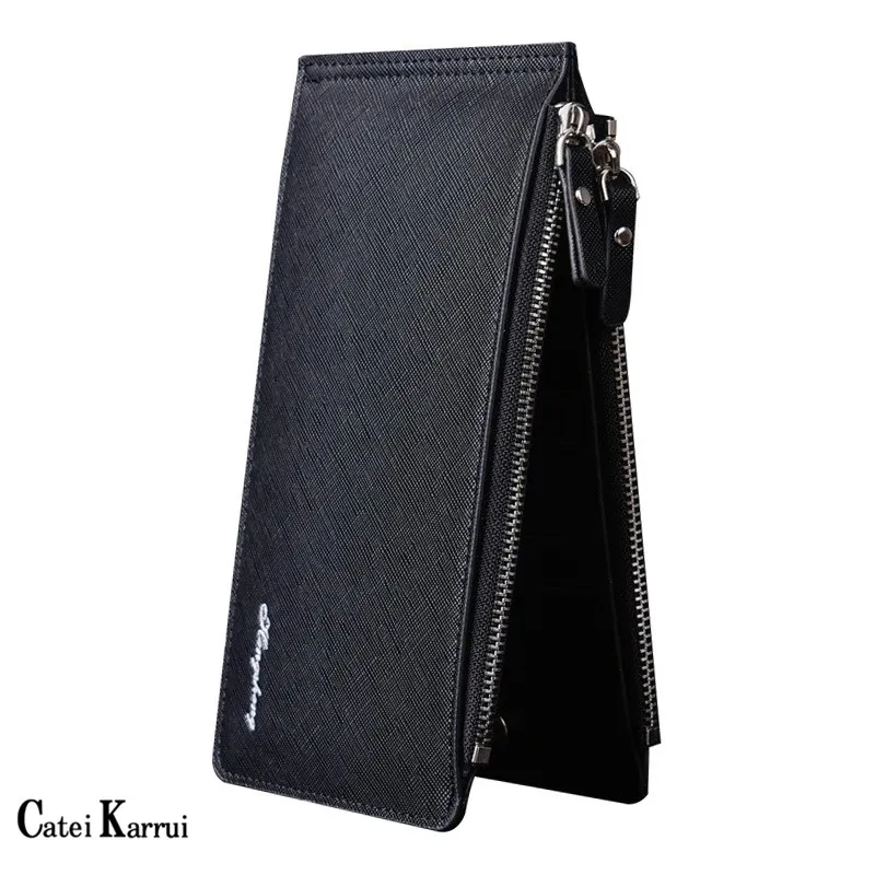 

Catei Karrui 2020 New Cross pattern new card case wallet men buttoned wallet mobile phone bag thin double zipper wallet