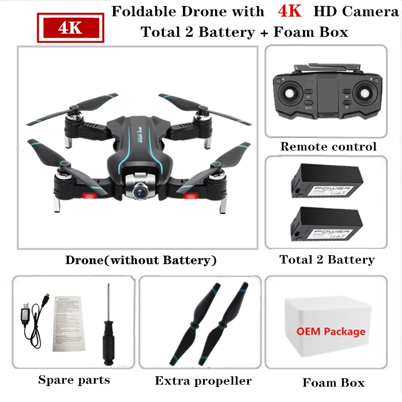 4K-Foam Box-2 S17 Радиоуправляемый Дрон 4K HD камера с оптическим потоком для селфи Квадрокоптер с регулируемой камерой с углом обзора Вертолет VS XS812 E58 Дрон игрушка - Цвет: 4K-Foam Box-2