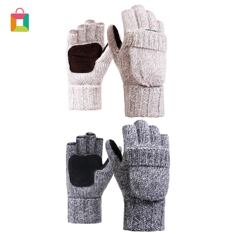 

Coarse wool knitted gloves half-finger flip men's and women's winter wool brushed and thickened to keep warm Glittery