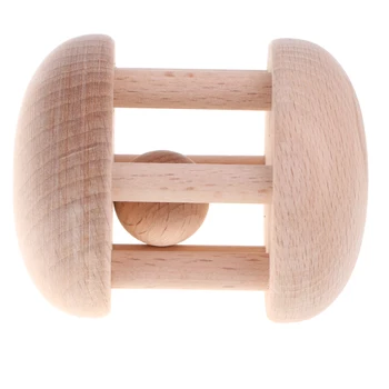

Wooden Montessori Rattle Teether - Grasping Sensory Educational Toy Handbell