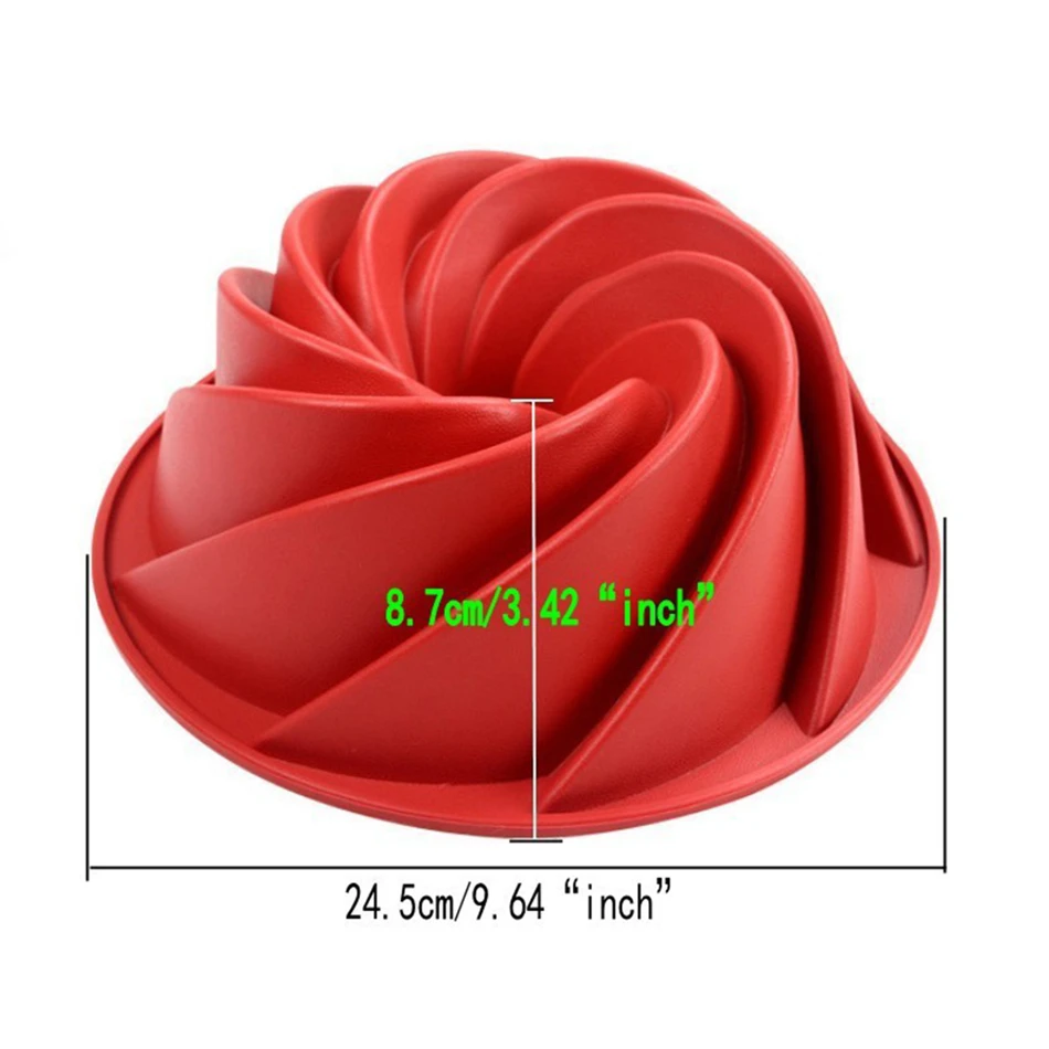 Large Spiral Shape Food Grade Silicone Bundt Cake Mold Pan 3D Fluted Cake Mould Form Bread Bakery Baking Tools Bakeware