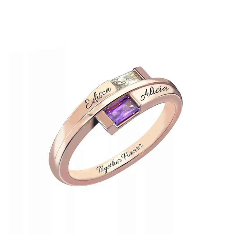 

Strollgirl 925 Silver Square Zircon Custom Ring Engraved with Last Name and Birthday Stone Ring Commemorative Gift Free Shipping