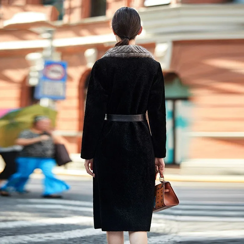 Casacas Para Mujer Invierno, Женское зимнее пальто с мехом, толстое теплое длинное пальто с натуральным мехом, настоящий черный синий пояс, пальто для женщин, роскошные