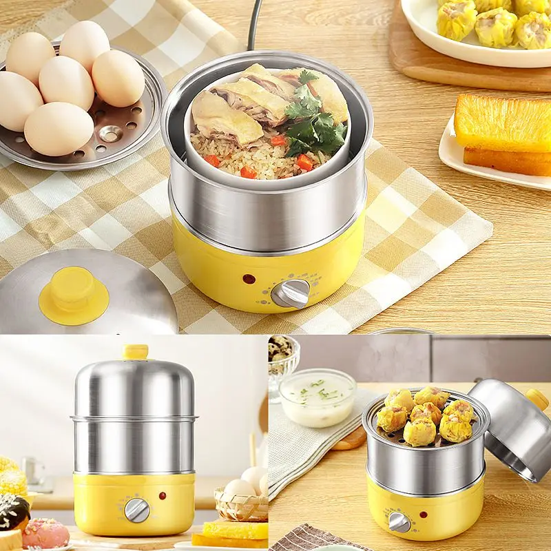 220V 2 Layers Household Electric Steamer Stainless Steel Portable Egg Cooker Food Breakfast Steaming Cooking Machine Egg Boiler