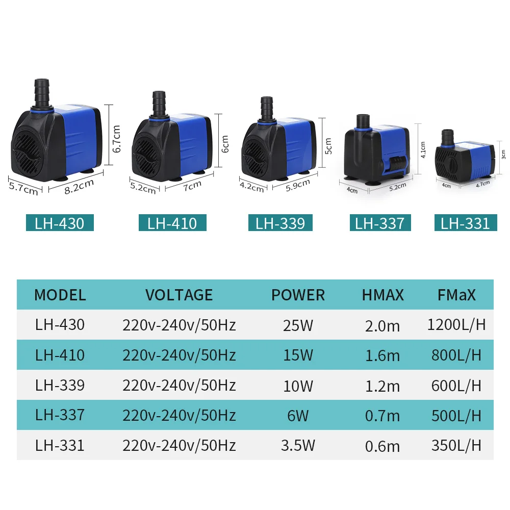 220-240v Water Pump Water Fountain Pump Filter Fish Pond Ultra-Quiet Submersible Aquarium pump Tank Fountain 3.5/6/10/15/25W