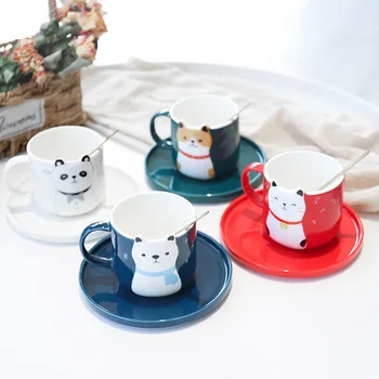 

Bring Dish Bring Spoon Cartoon Lovely Animal Ceramics Cup Suit Originality Household Breakfast Milk Coffee Marc Glass