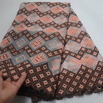 

8 colors (5yards/pc) soft African French net lace fabric with elegant checkered embroidery and stones for party dress FLP167