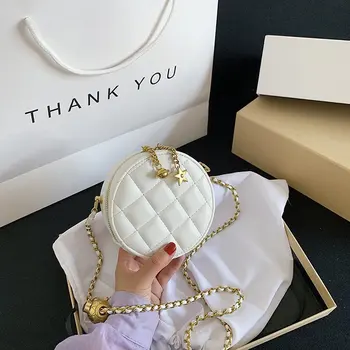 

Plaid Small Round Bags For Women 2020 New High Quality PU Leather Shoulder Bags Fashion Chain Designer Handbag Messenger Bags