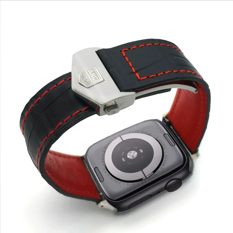 AKGLEADER ремешок для наручных часов для Apple Watch Series 5 4 40/44 мм Натуральная кожа Ремешок раскладывающаяся застежка Браслет для Apple iWatch, версия 3, 2, 42 мм