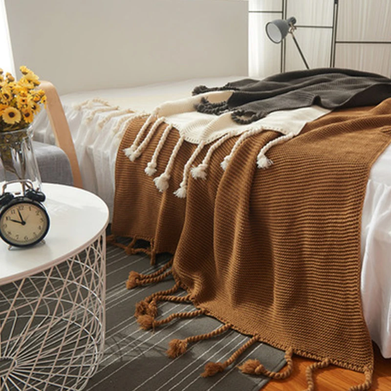 Нордическая Пашмина вязаное одеяло с кисточкой вязаная шаль пледы одеяла для кровати Диванный домашний декор вязаный ковер 130x170 см