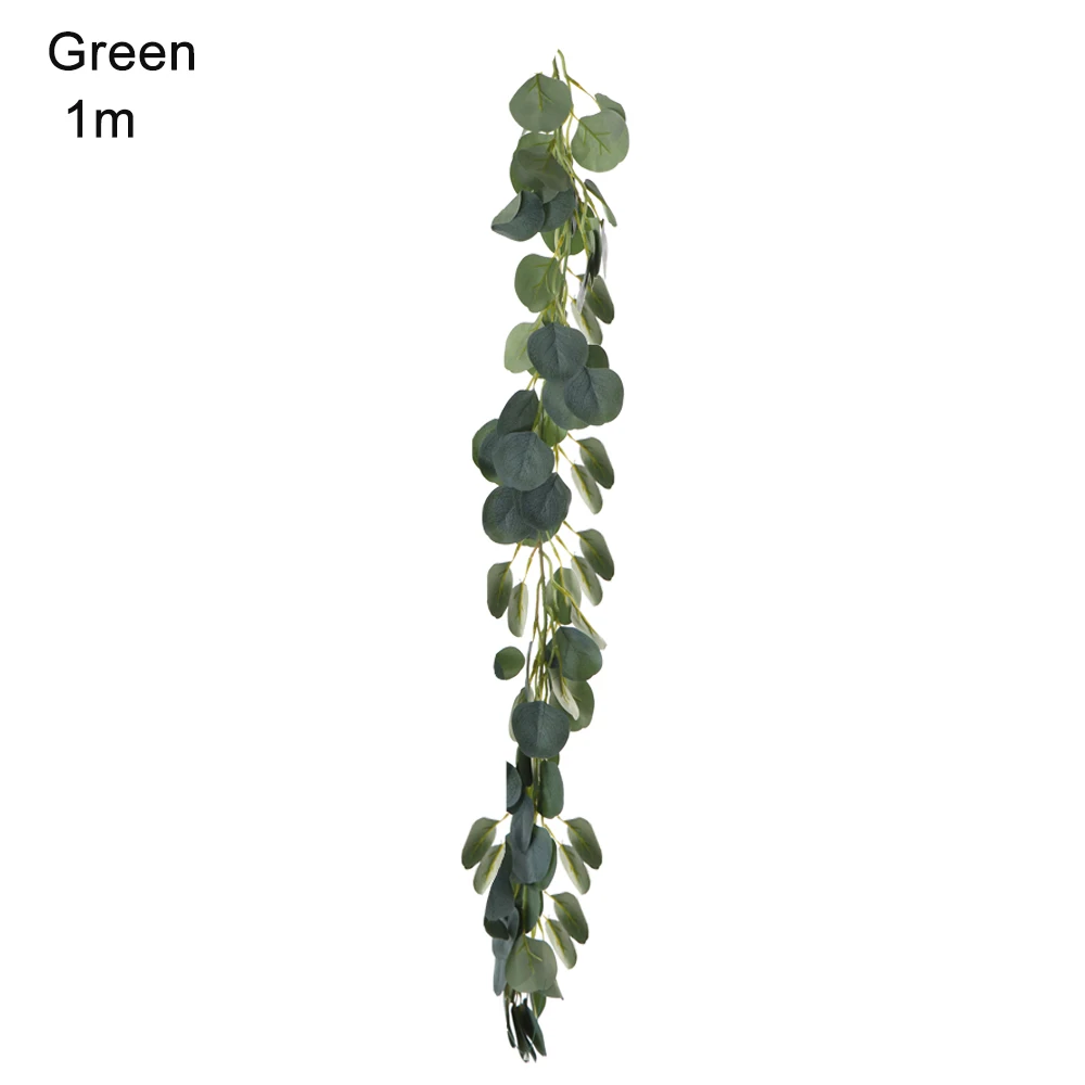 green-1M 1 м/2 м Эвкалиптовый венок листва искусственные листья из ротанга DIY свадебная гирлянда домашний декор искусственные DIY - Цвет: green-1M
