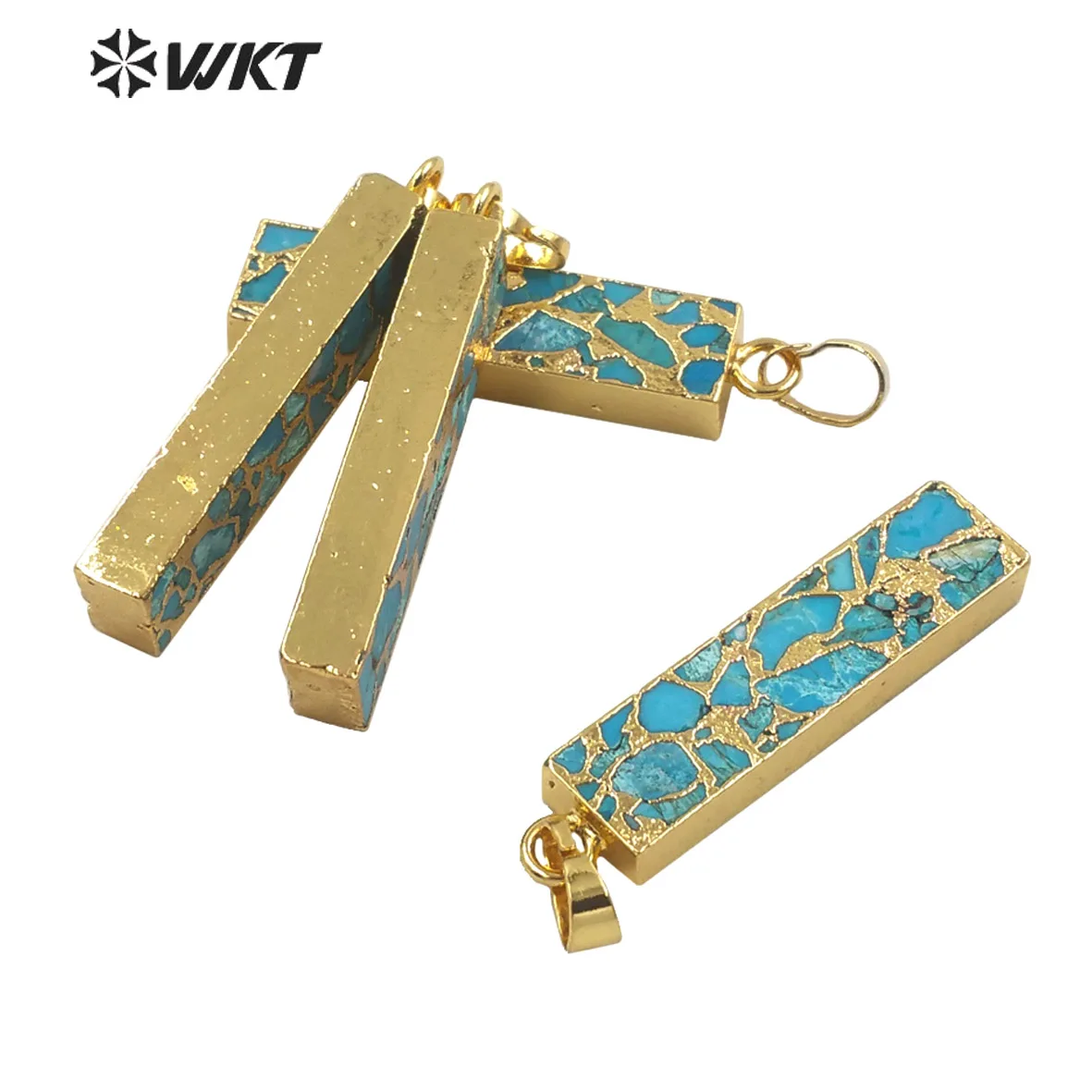 WT-P1697 조달 긴 자연 구리 청록색 펜던트 오래된 도금 사각형 펜던트 간단한 사각형 블루 돌 펜던트