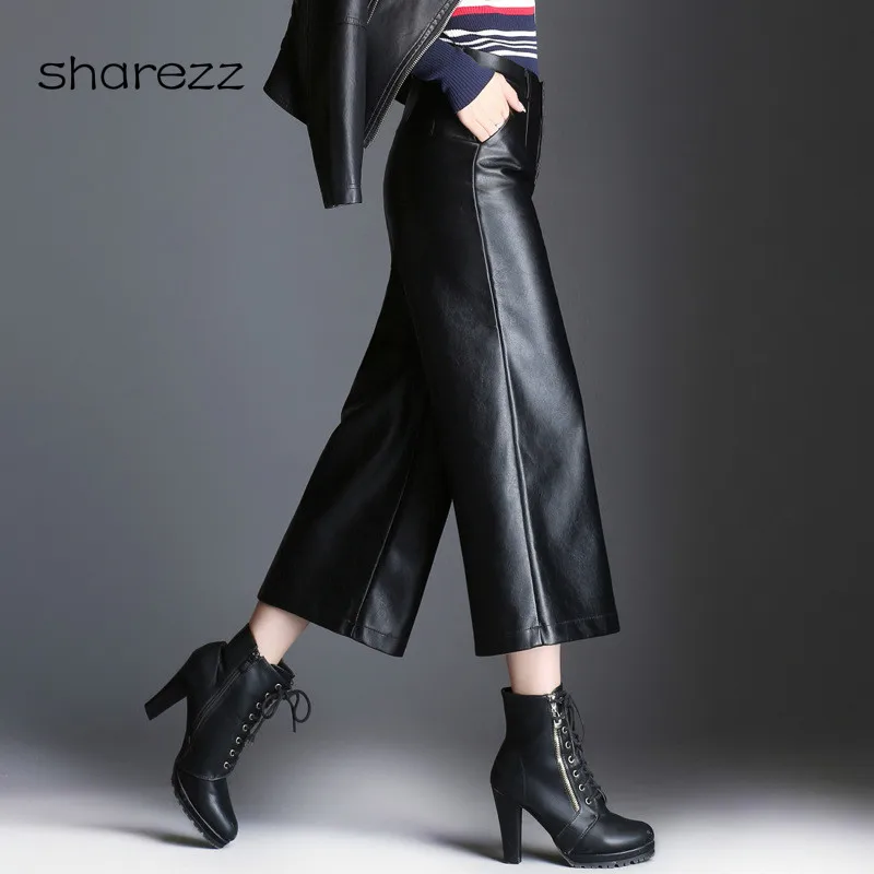 2019 осенние брендовые новые женские брюки из искусственной кожи с поясом и